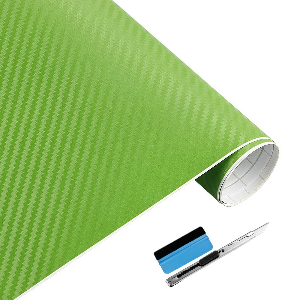 NewL 3D grüne Kohlefaser-Vinylfolie mit blasenfreier Klebefolie inkl. Montagewerkzeugen (grün, 30 cm x 152 cm) von NewL