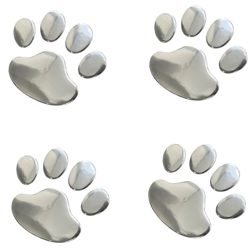NewL 4PCS Schwarz 3D Chrom Hundepfote Footprint Aufkleber Aufkleber Auto Auto Emblem Aufkleber Dekoration (Silber) von NewL