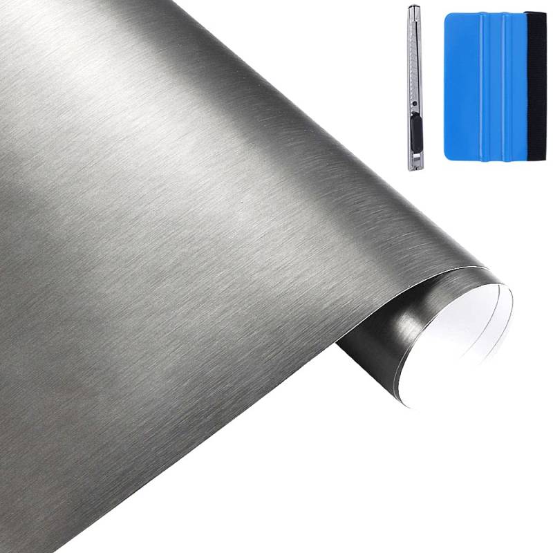 NewL 50 cm x 150 cm grau gebürsteter Edelstahl Metallic Vinyl Folie Folie Matt Gebürstetes Chrom Auto Wrapping Folie Aufkleber Folie Folie Folie Aufkleber Bogen für Motor Laptop Möbel (grau) von NewL