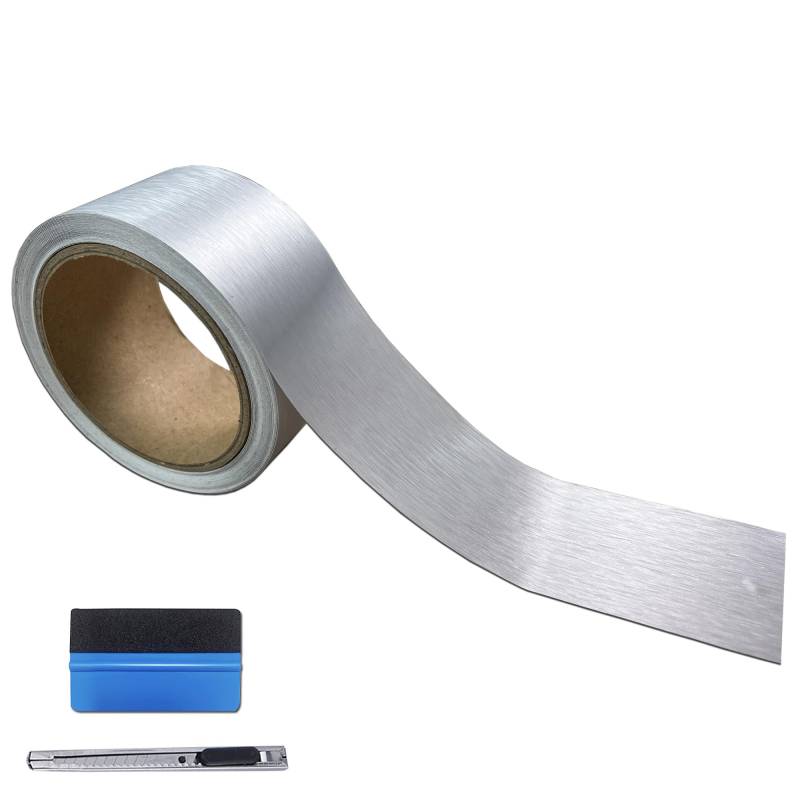 NewL Autofolie Glänzend - 5cm x 900cm Selbstklebend Auto Folie Zierleisten Folie für Motorrad Fenster Kfz Chromleisten Auto Folierung (Silber metallisch gebürstet, 5cm x 900cm) von NewL
