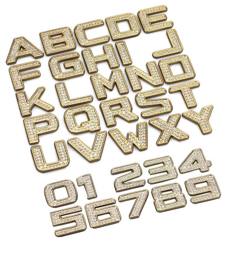 NewL Automotive Custom Bling Bling 3D Kristall Diamant Metall Buchstaben Emblem Badge Kit (Gold) von NewL