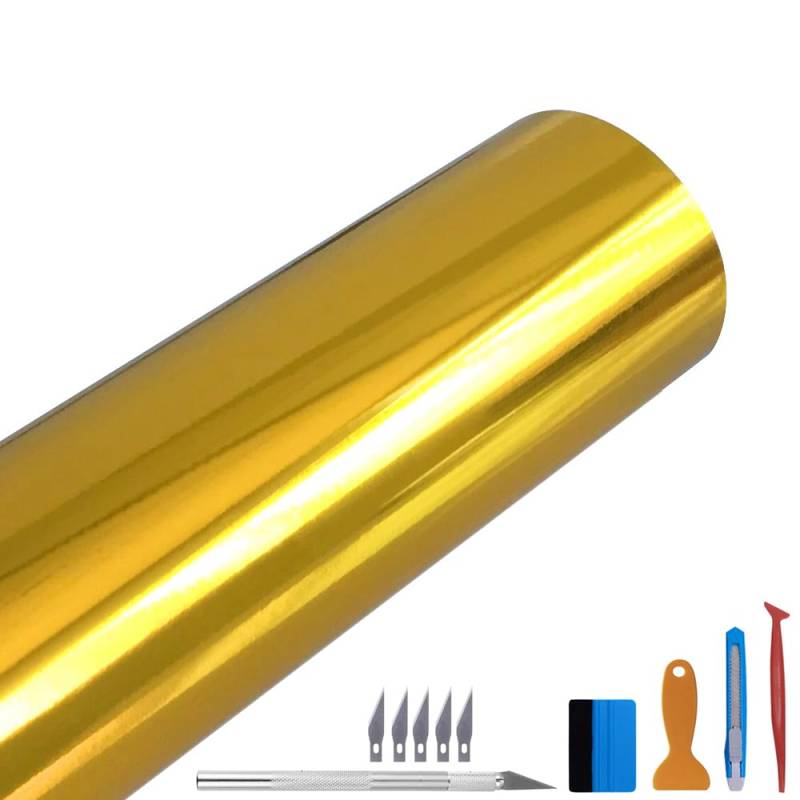 NewL Glänzende Spiegel-Chrom-Vinylfolie Folie Folie Aufkleber blasenfrei DIY Auto Selbstklebend Wrapping Film, Gold, 100cm x 300cm von NewL