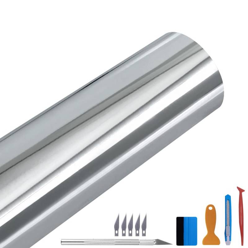NewL Glänzende Spiegel-Chrom-Vinylfolie Folie Folie Aufkleber blasenfrei DIY Auto Selbstklebend Wrapping Film, Silber, 100cm x 300cm von NewL
