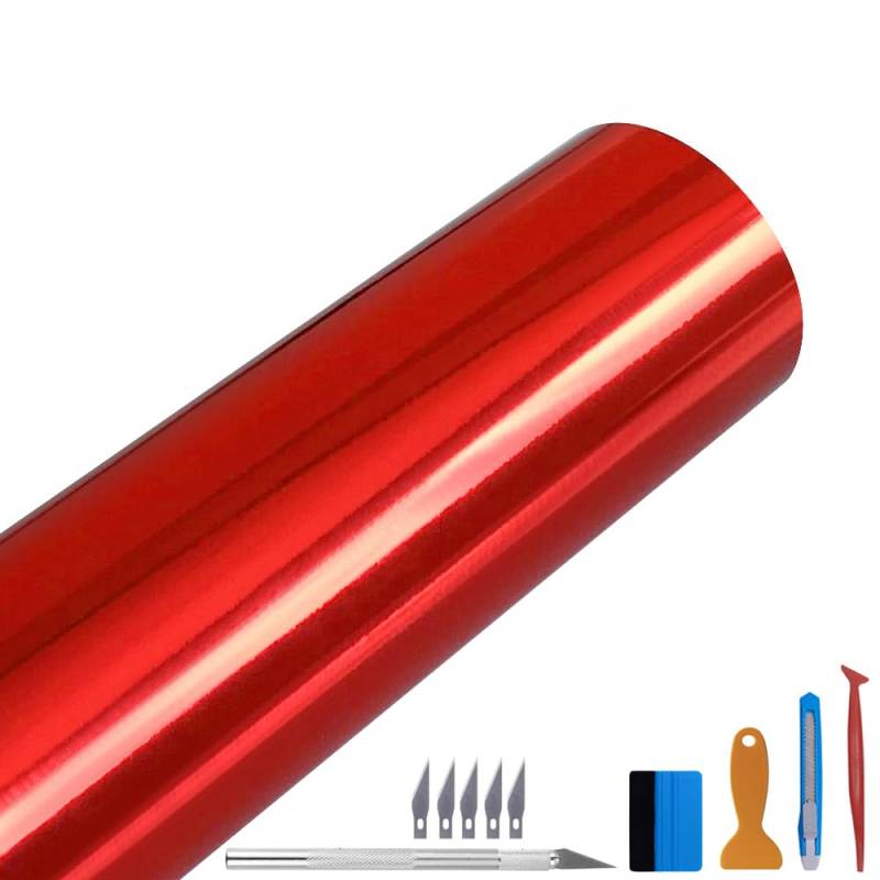 NewL Glänzende Spiegel-Chrom-Vinylfolie Folie Folie Aufkleber blasenfrei DIY Auto Selbstklebend Wrapping Film, rot, 100cm x 300cm von NewL