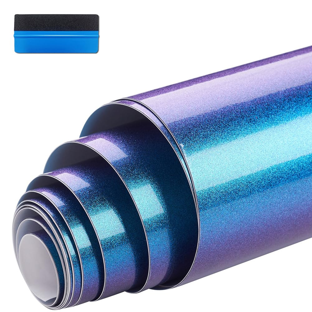 NewL Hochglänzende Chamäleon-Vinylfolie, blau bis lila, glänzend, Auto-Aufkleber, blasenfrei, für Karosserieaußendekoration, 50 cm x 200 cm von NewL