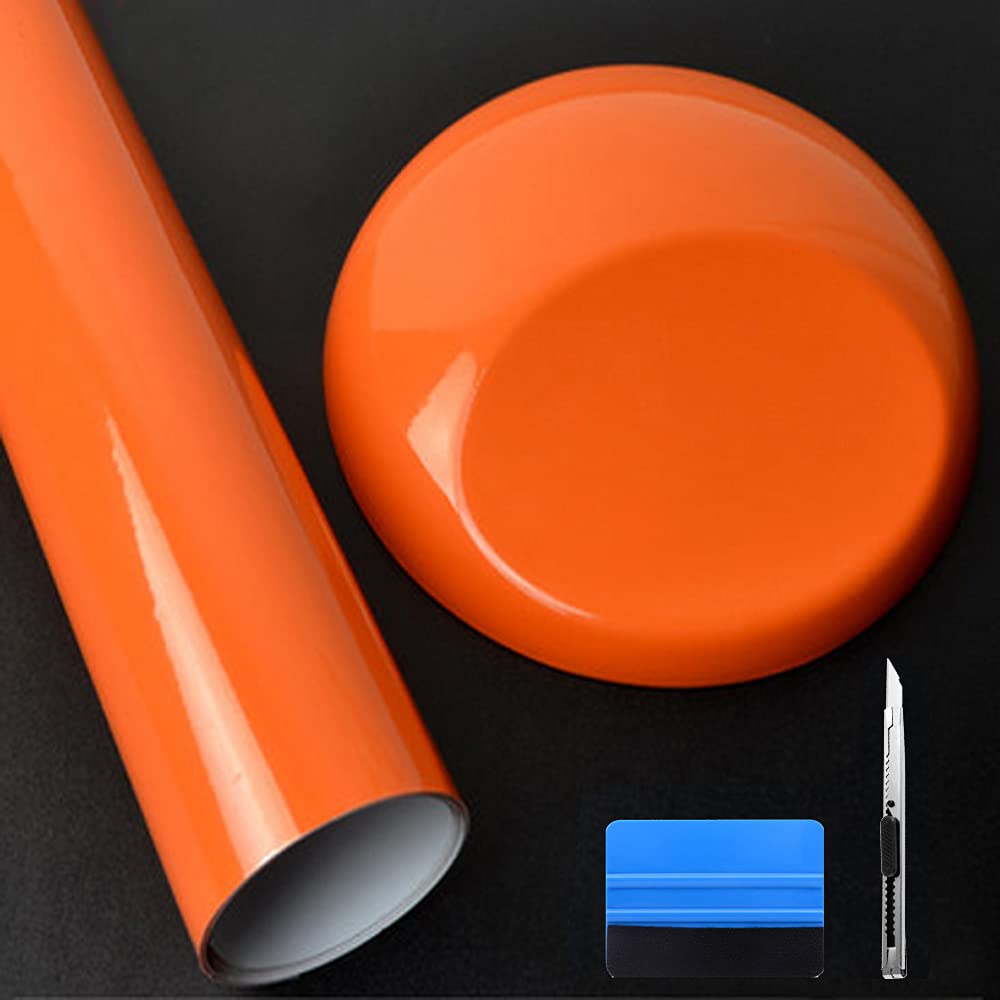 NewL Hochglänzende Vinylfolie, selbstklebend, Luftablassblase, für den Außenbereich geeignet (Orange, 30cm x 152cm) von NewL