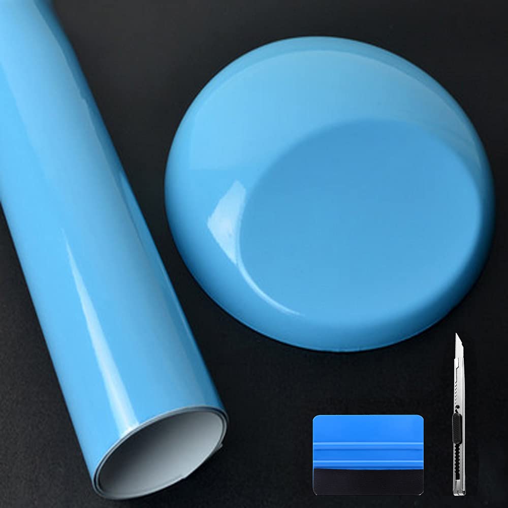 NewL Hochglänzende Vinylfolie, selbstklebend, Luftablassblase, für den Außenbereich geeignet (hellblau, 30cm x 152cm) von NewL