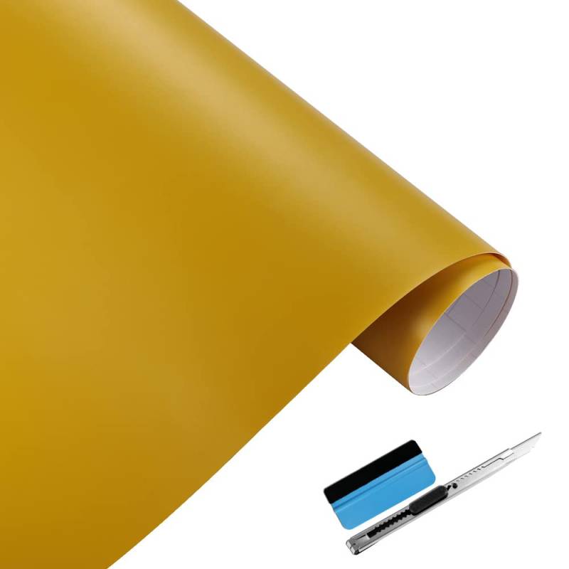 NewL Matte gelbe Vinylfolie, Selbstklebende Folie, Luftablassblase, für den Außenbereich geeignet für den Automobilgebrauch, enthält Installationswerkzeuge (30 x 150 cm) von NewL