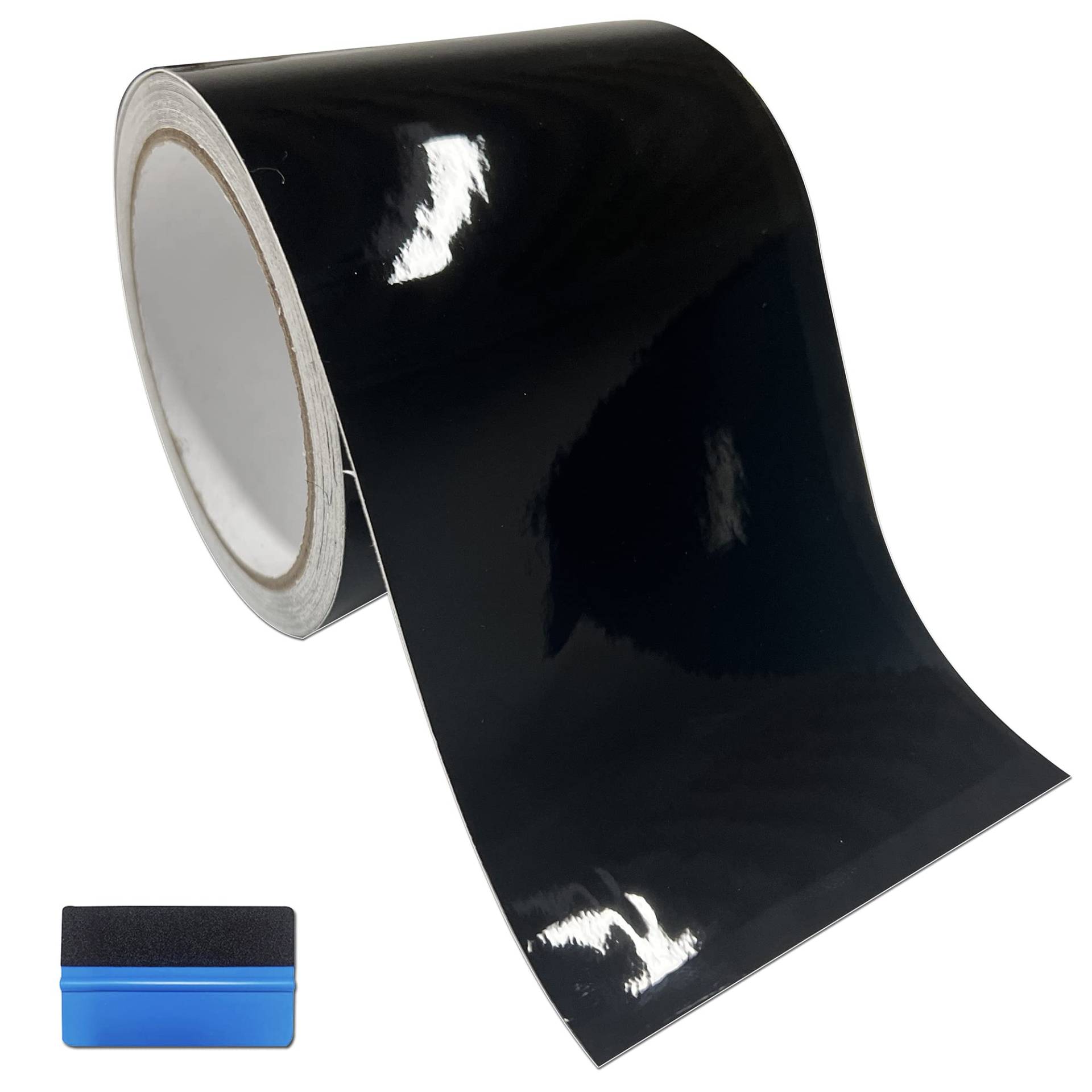 NewL Schwarzes Vinyl-Klebeband, 10 cm x 900 cm, Luftentriegelung, selbstklebende Vinylfolie für Autos, kratzfest, Auto-Einstiegsleisten (glänzend, 10 cm x 900 cm) von NewL