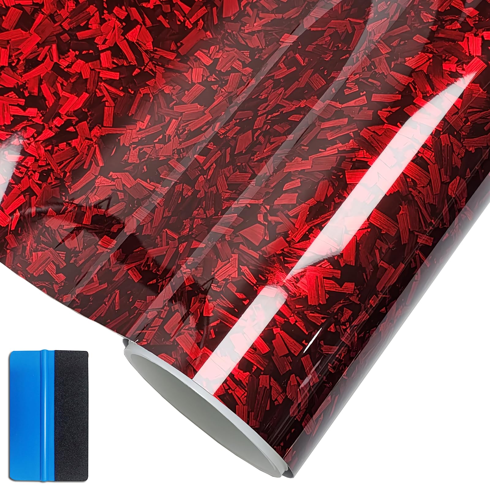 NewL Aufkleber aus geschmiedetem Karbonfaser, Vinyl, mit freier Blasenluftabgabe, DIY-Aufkleber, Auto, Fahrzeug, Motorrad, selbstklebend, Rot-Silber, 10 x 900 cm von NewL