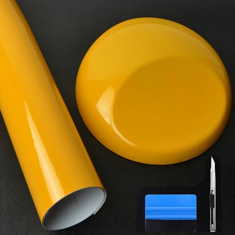 NewL Hochglänzende Vinylfolie, selbstklebend, Luftablassblase, für den Außenbereich geeignet (gelb, 30cm x 152cm) von NewL