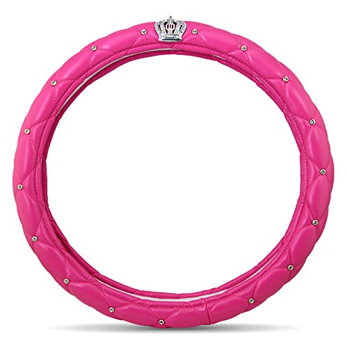 Universal Auto Lenkradhülle Lenkrad Abdeckung mit Krone und Diamanten Lenkradbezug aus PU Leder 38CM / 15'' Anti Rutsch Lenkradabdeckung Lenkradschoner für Damen & Mädchen von NewL
