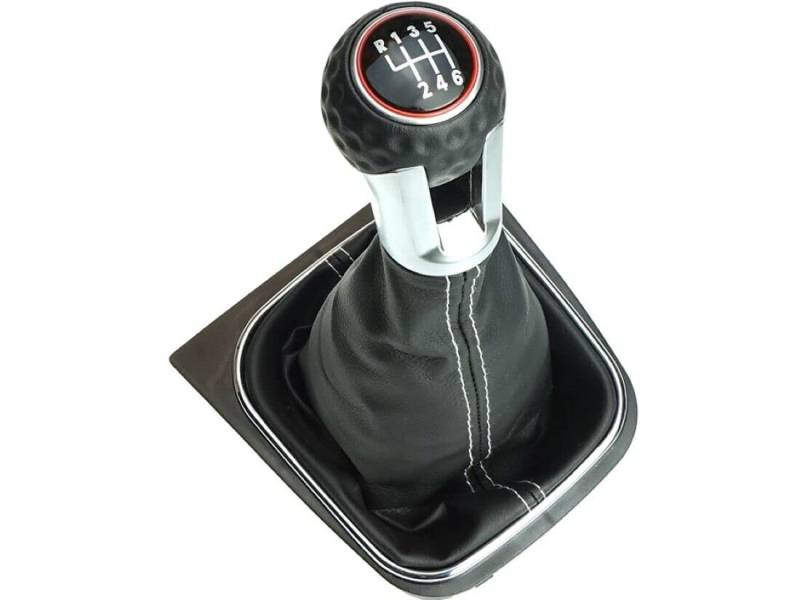 Newtown2700-parts Schaltknauf Golfball (längere GTI,GTD Version) Schaltmanschette Rahmen 6 Gang Naht Weiß kompatibel/Ersatzteil für VW GOLF 5 6 GTI GTD R von Newtown2700-parts