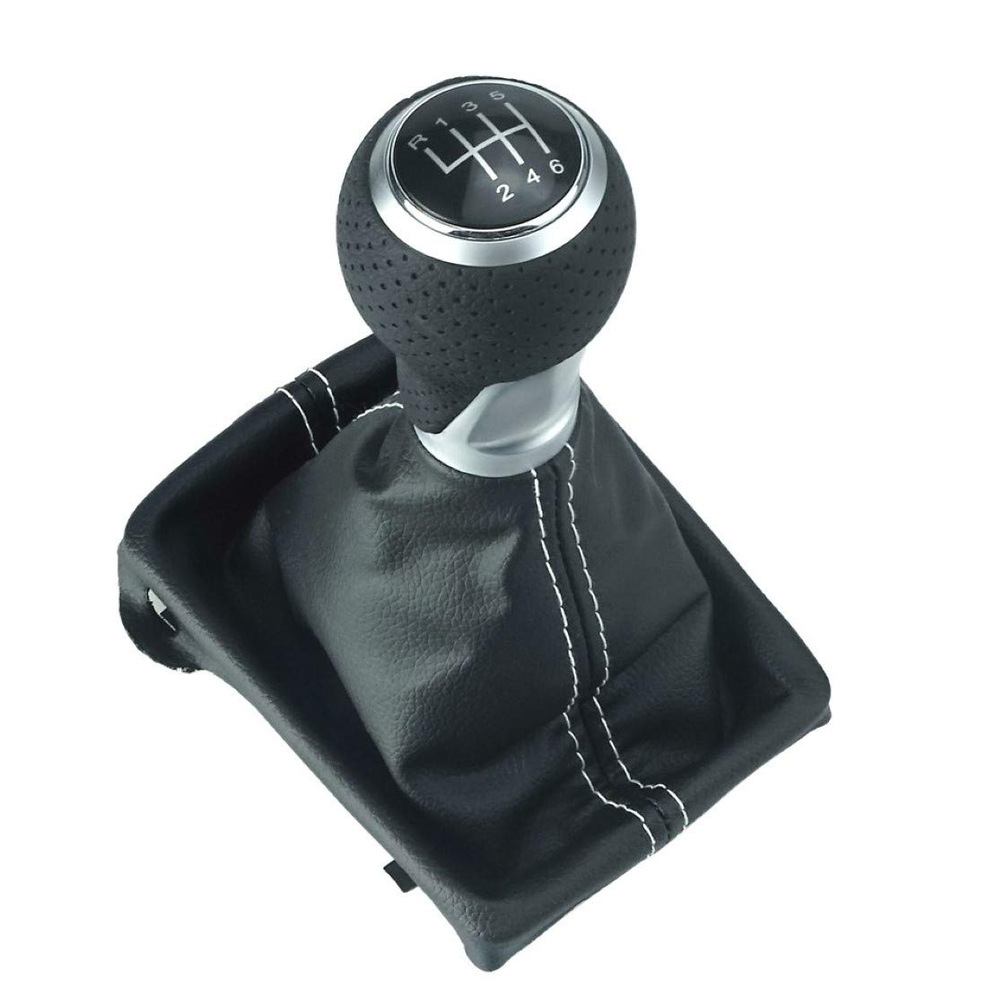 Newtown2700-parts perforierter Schaltknauf, Schaltsack und Rahmen - weisse Naht - 6 Gang in Chrom-Matt Look Newtown2700-parts perforierter Schaltknauf, Schaltsack und Rahmen - weisse Naht - 6 Gang in Chrom-Matt Look von Newtown2700-parts