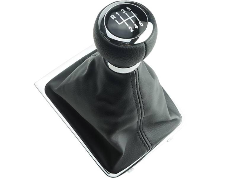 Schaltknauf 6 Gang + Schaltsack/Schaltmanschette in Schwarz + Rahmen im Chrom-Look kompatibel für VW Passat B7 von Newtown2700-parts