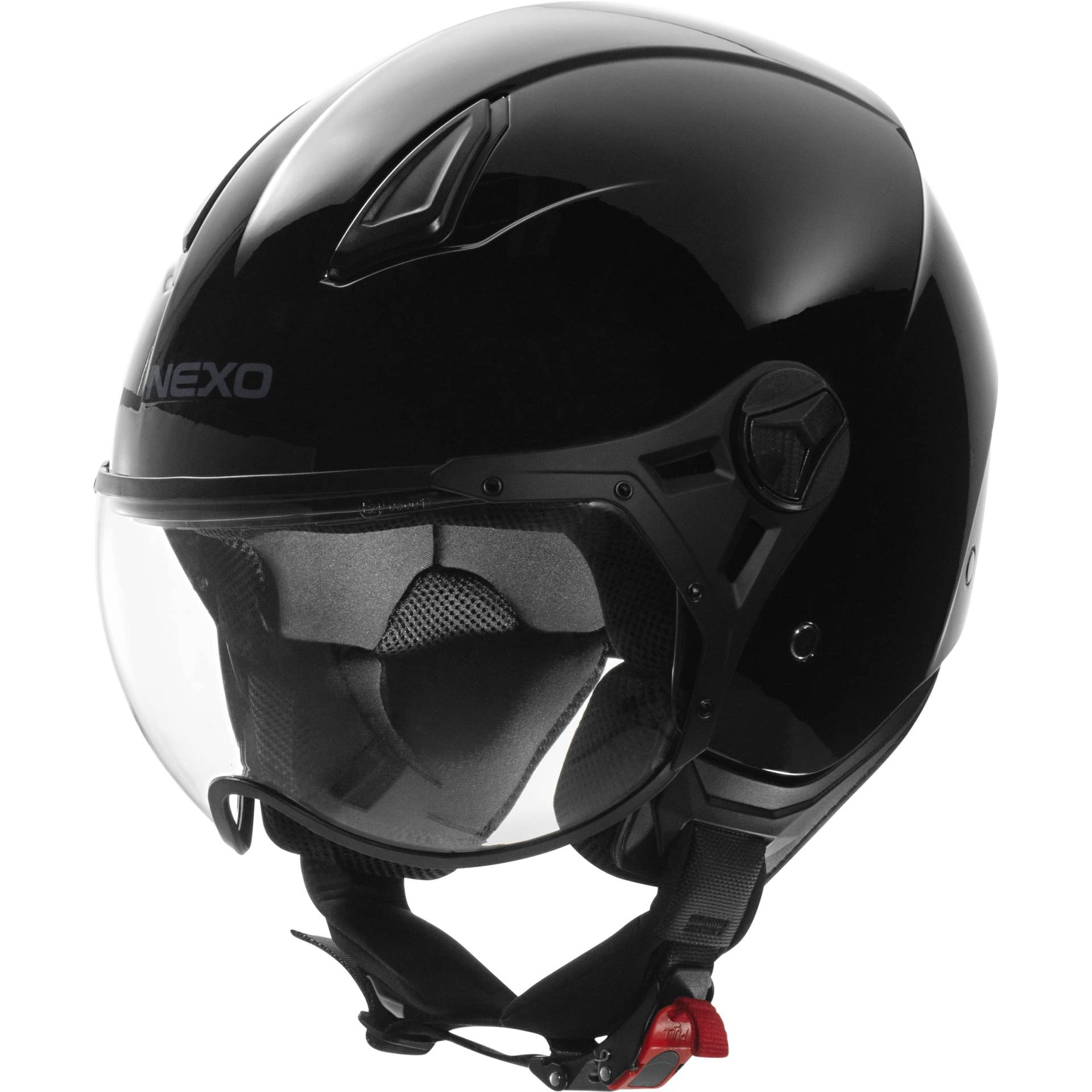 Nexo Jethelm Motorradhelm Helm Motorrad Mopedhelm Demi Jet Helm City II schwarz L, Unisex, Chopper/Cruiser, Ganzjährig, Thermoplast von Nexo