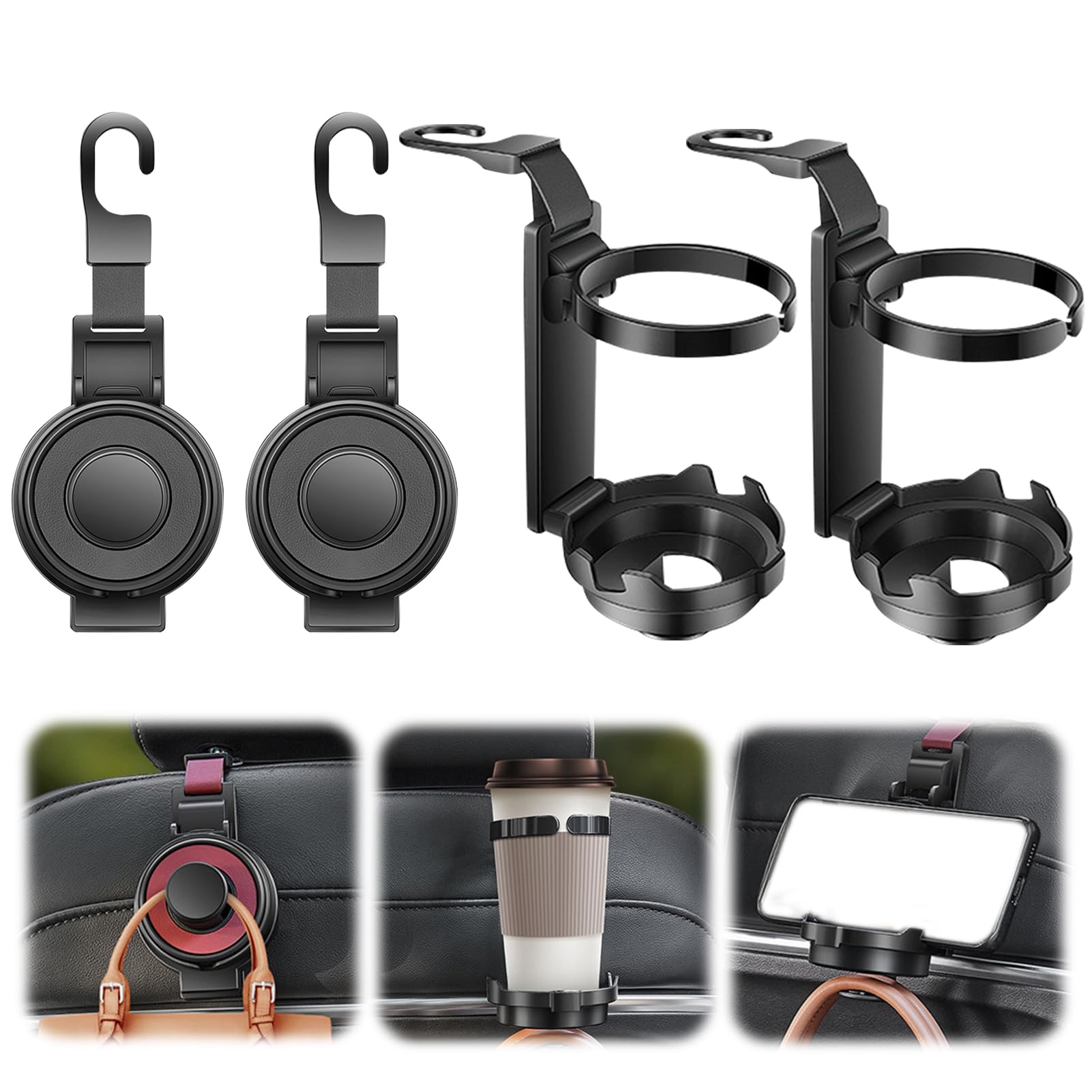 Auto Getränkehalter, 2/4 Stück Auto Becherhalter 3 In 1 Kopfstützen Haken Becherhalter Haken für Autositzlehnen Universal Becherhalter Auto Flaschenhalter für Kaffeebecher Getränkedose (2, Schwarz) Auto Getränkehalter, 2/4 Stück Auto Becherhalter 3 In 1 Kopfstützen Haken Becherhalter Haken für Autositzlehnen Universal Becherhalter Auto Flaschenhalter für Kaffeebecher Getränkedose (2, Schwarz) von Nexoria