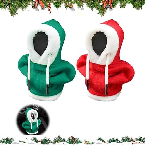 Auto Schaltknauf Abdeckung, Weihnachten Hoodie Auto Schaltknauf Abdeckung Schaltknauf Hoodie Schutz Sweatshirt Schaltknauf Hoodie Für Universal Gear Shifter (Red+Green) von Nexoria