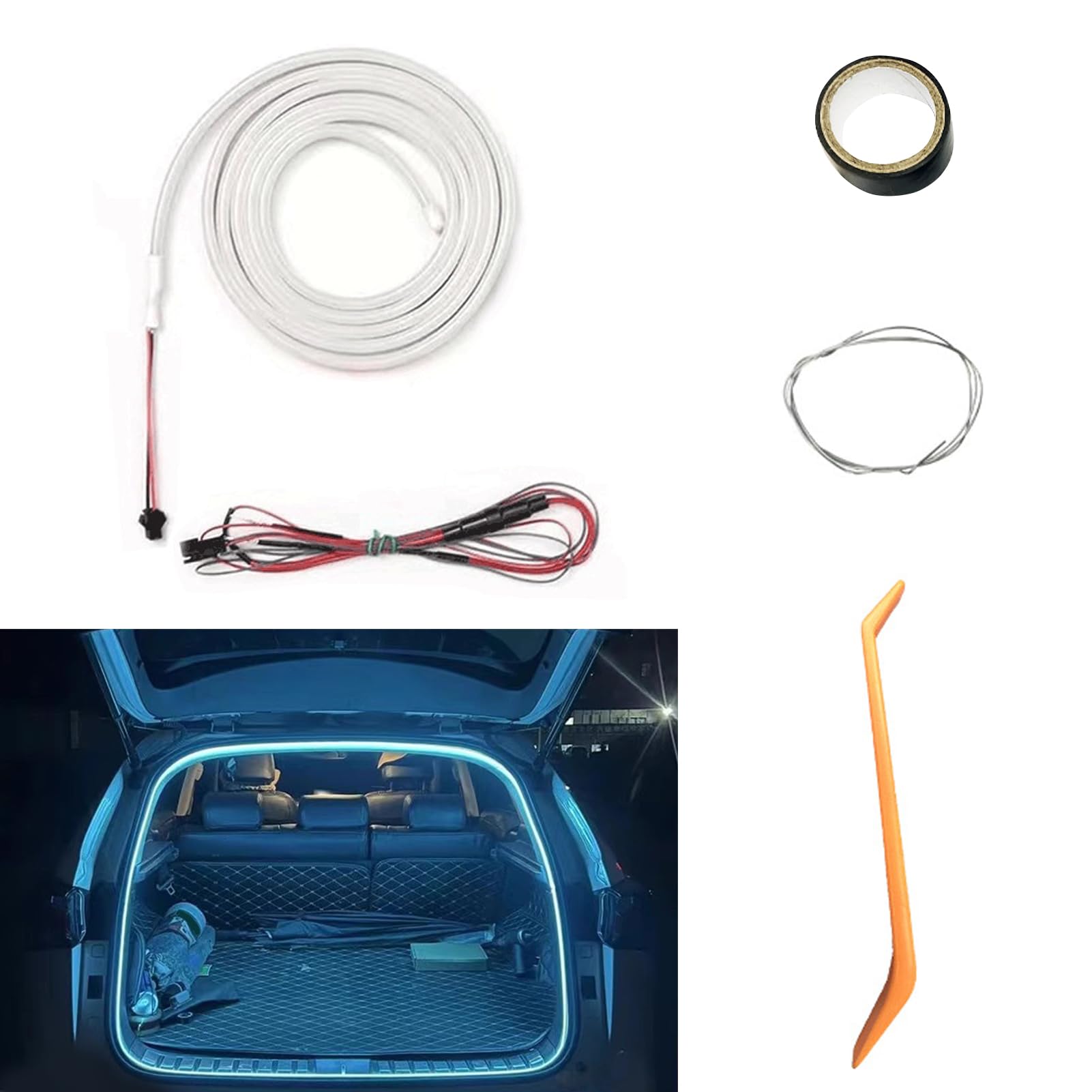 Dynamic Flowing Car Trunk Light Strip, 4M Automatischer Sensor Tail Box Light Strip Kofferraum LED Streifen Lichtstreifen Flexible Silikon LED Streifen Licht für Auto Dekoration (Blau) von Nexoria