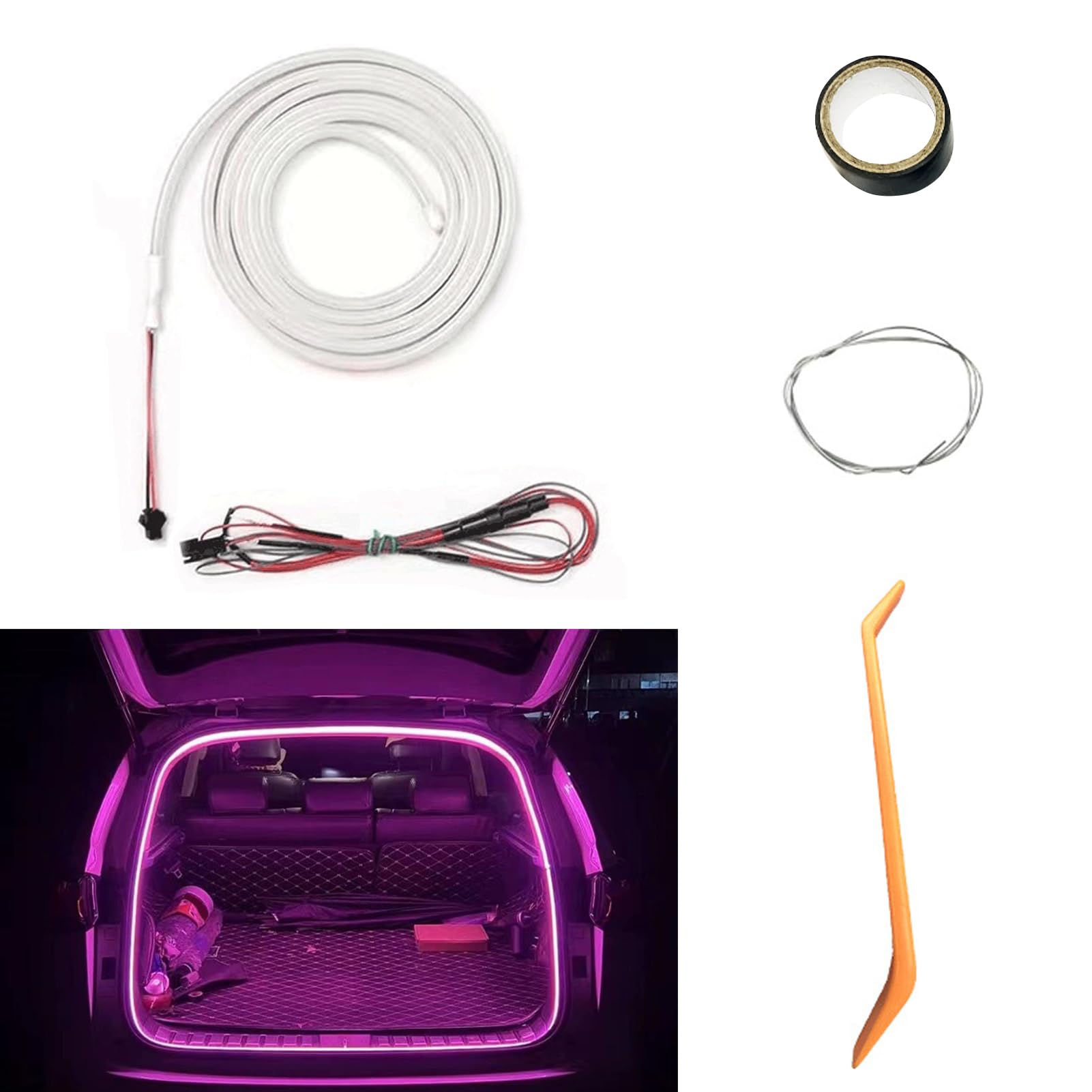 Dynamic Flowing Car Trunk Light Strip, 4M Automatischer Sensor Tail Box Light Strip Kofferraum LED Streifen Lichtstreifen Flexible Silikon LED Streifen Licht für Auto Dekoration (Rosa) von Nexoria