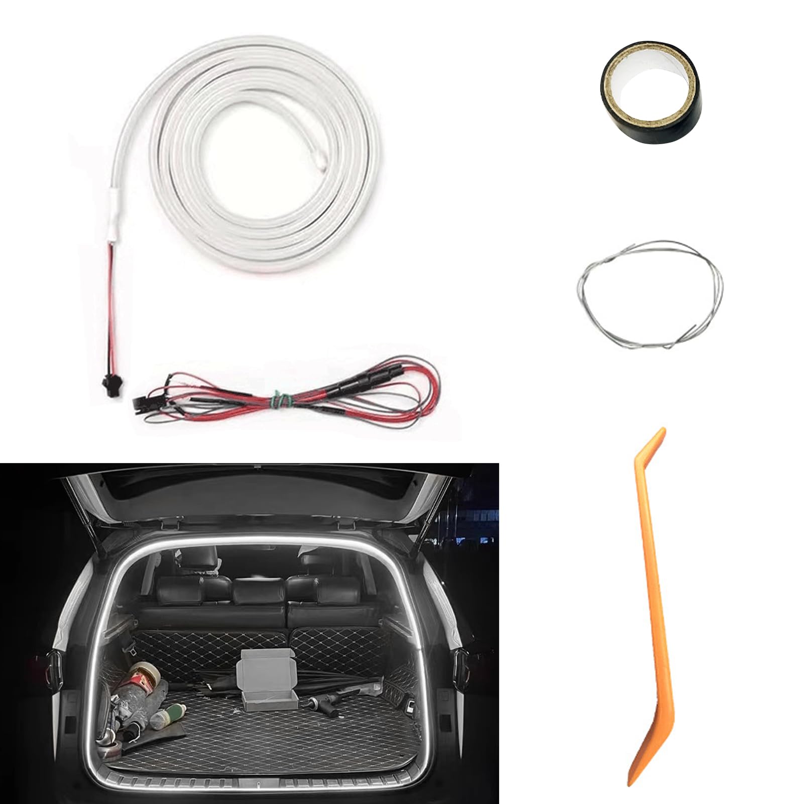 Dynamic Flowing Car Trunk Light Strip, 4M Automatischer Sensor Tail Box Light Strip Kofferraum LED Streifen Lichtstreifen Flexible Silikon LED Streifen Licht für Auto Dekoration (Weiß) von Nexoria