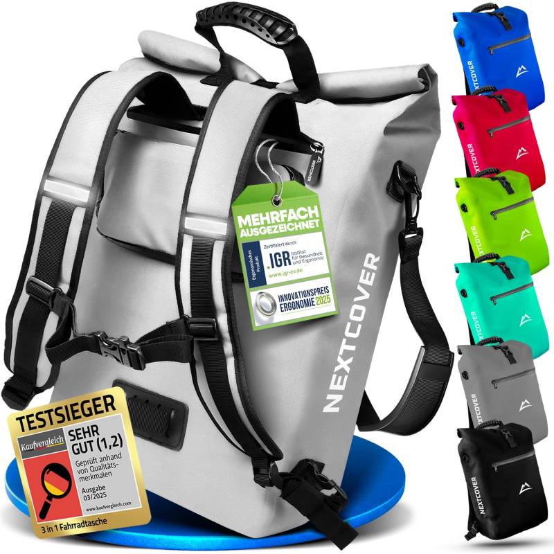 Nextcover® NEU 3in1 Fahrradtasche für Gepäckträger [PVC frei] - Gepäckträgertasche, Fahrradtasche Rucksack und Umhängetasche 25L I Fahrrad Tasche wasserdicht, Fahrradtaschen Gepäckträger von Nextcover