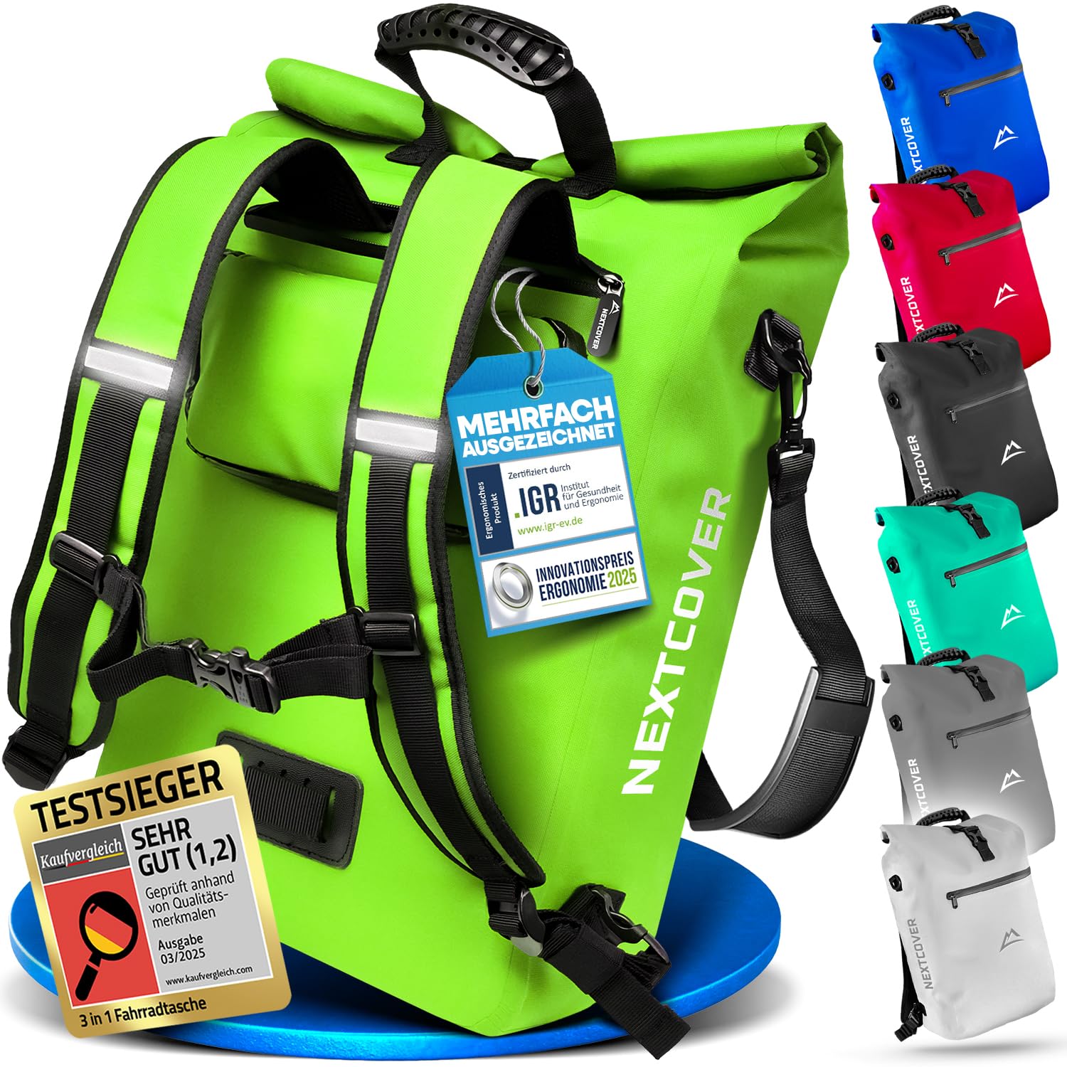 Nextcover® NEU 3in1 Fahrradtasche für Gepäckträger [PVC frei] - Gepäckträgertasche, Fahrradtasche Rucksack und Umhängetasche 25L I Fahrrad Tasche wasserdicht, Fahrradtaschen Gepäckträger von Nextcover