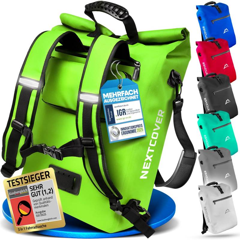 Nextcover® NEU 3in1 Fahrradtasche für Gepäckträger [PVC frei] - Gepäckträgertasche, Fahrradtasche Rucksack und Umhängetasche 25L I Fahrrad Tasche wasserdicht, Fahrradtaschen Gepäckträger von Nextcover