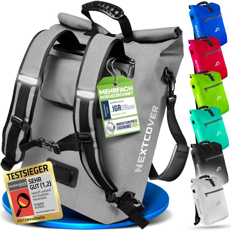 Nextcover® NEU 3in1 Fahrradtasche für Gepäckträger [PVC frei] - Gepäckträgertasche, Fahrradtasche Rucksack und Umhängetasche 25L I Fahrrad Tasche wasserdicht, Fahrradtaschen Gepäckträger von Nextcover