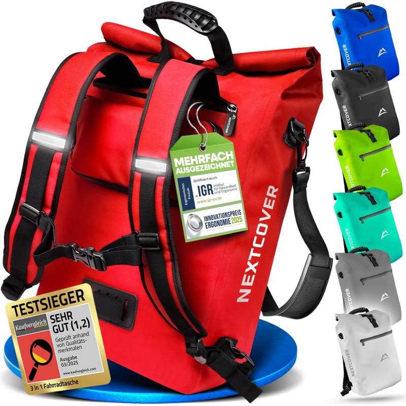 Nextcover® NEU 3in1 Fahrradtasche für Gepäckträger [PVC frei] - Gepäckträgertasche, Fahrradtasche Rucksack und Umhängetasche 25L I Fahrrad Tasche wasserdicht, Fahrradtaschen Gepäckträger von Nextcover
