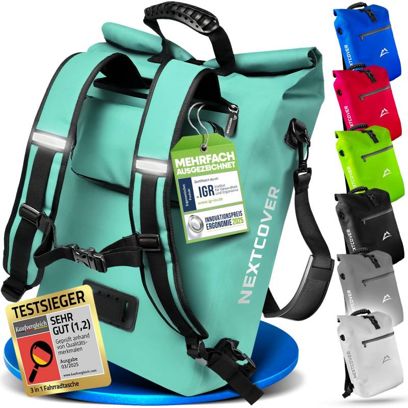 Nextcover® NEU 3in1 Fahrradtasche für Gepäckträger [PVC frei] - Gepäckträgertasche, Fahrradtasche Rucksack und Umhängetasche 25L I Fahrrad Tasche wasserdicht, Fahrradtaschen Gepäckträger von Nextcover