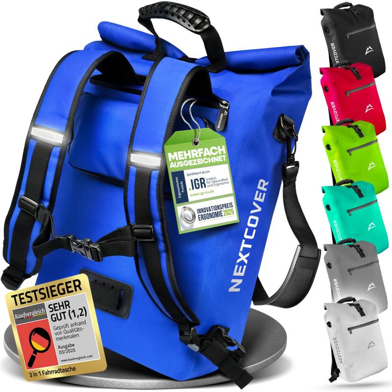 Nextcover® NEU 3in1 Fahrradtasche für Gepäckträger [PVC frei] - Gepäckträgertasche, Fahrradtasche Rucksack und Umhängetasche 25L I Fahrrad Tasche wasserdicht, Fahrradtaschen Gepäckträger von Nextcover