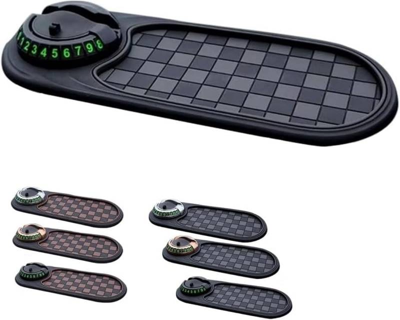 Multifunktionale Auto-Anti-Rutsch-Matte, universelle Handyhalterung, drehbar, rutschfest, mit temporärer Parknummer und großem Pad für Handys, Sonnenbrillen, Schlüssel, Gadgets (Schwarz 1) von Niblido