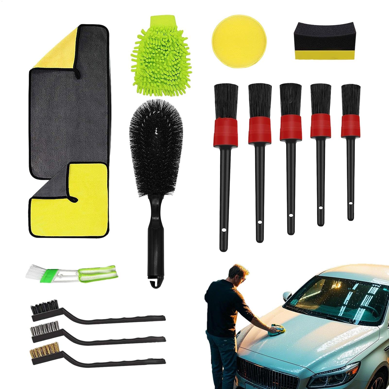 Niesel Auto-Innenreinigungsbürsten-Set, 15 x Auto-Reinigungsbürste für den Innen- und Außenbereich, professionelle Fahrzeugwartung, Mehrzweck-Waschhandschuh für Wohnwagen, Motorrad von Niesel