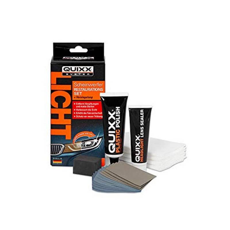 QUIXX Scheinwerfer Restaurations Set Aufbereitungs-Kit, zur Entfernung von Vergilbungen und Kratzern an Scheinwerfern, 50g von QUIXX