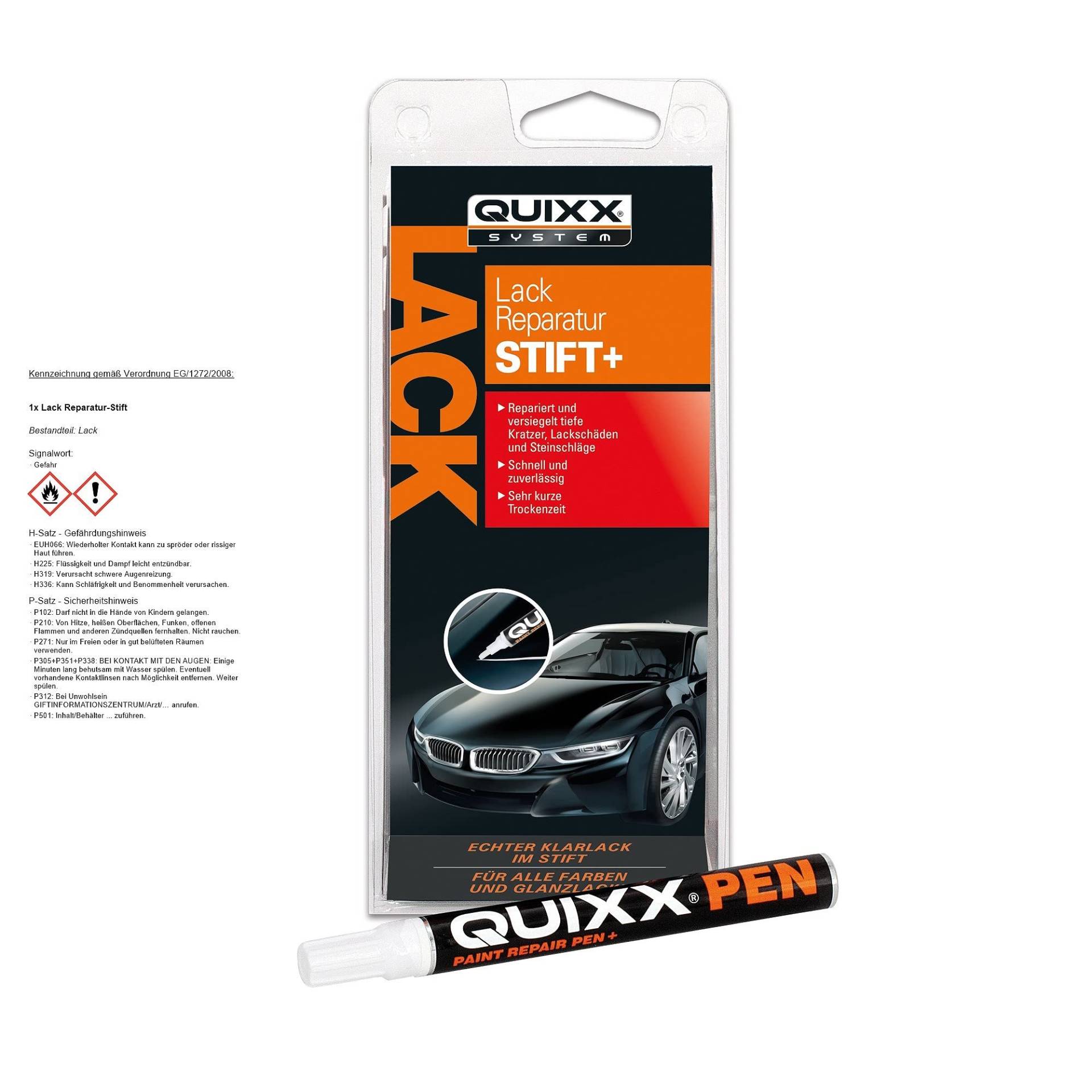 QUIXX Lack Reparatur-Stift für extrem tiefe, breite Kratzer und Steinschläge, Lackstift, Kratzerentferner Lackschaden, 12ml von Quixx
