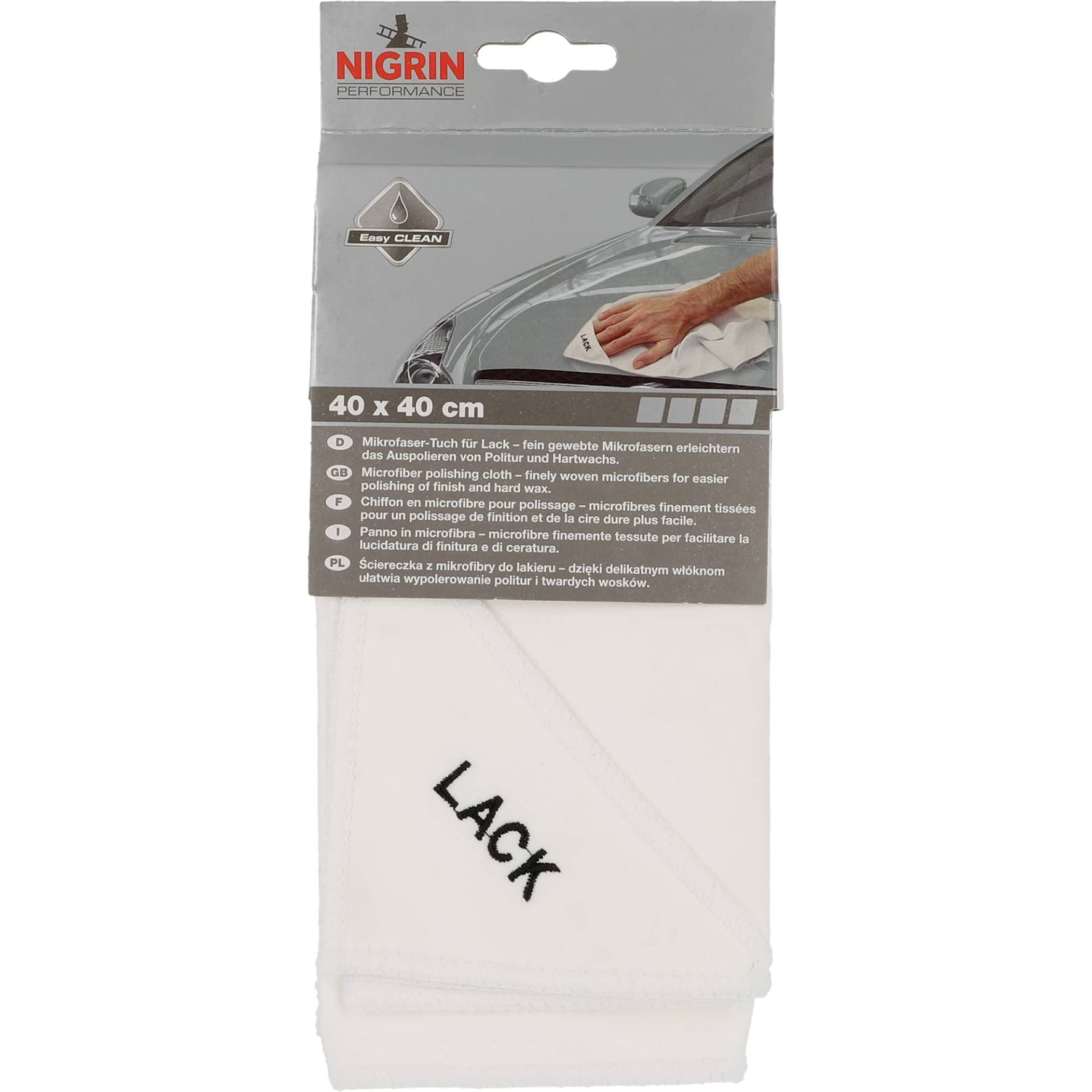 NIGRIN Mikrofaser-Tuch Lack, besonders sanft zum Lack, garantiert kratzerfreies Auspolieren, Auto Microfasertuch Autopflege, 40x40 cm, Grau von NIGRIN