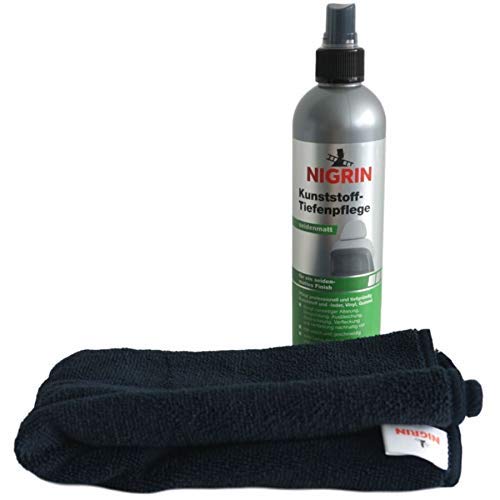 NIGRIN Kunststoff Tiefenpflege Seidenmatt 300ml Spray Tiefenpfleger + Mikrofaser-Tuch von NIGRIN