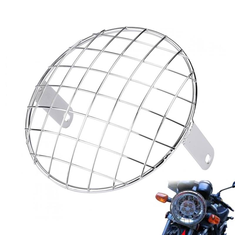 Motorrad Scheinwerfer Lampenabdeckung, Abnehmbar 7 "Motorrad modifizierter Gitter Lampenschirm, Universal Motorrad 7" Scheinwerfer Mesh Grill Side Mount Abdeckmaske für Cafe Racer(Silber) von Niiyen