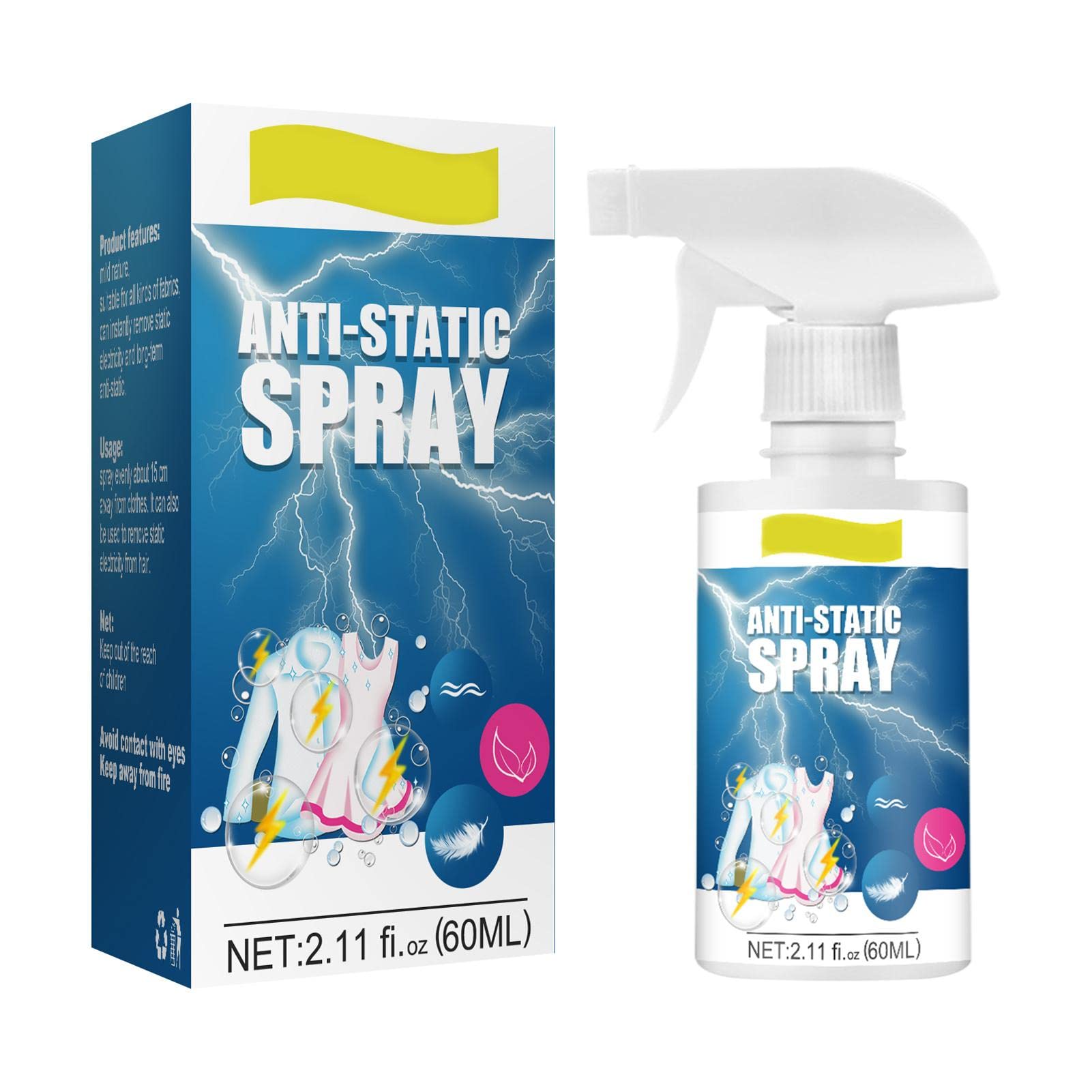 Niktule Antistatik-Spray für Kleidung, Weichspüler, Haar, Anti-Frizz-Spray, Antistatik-Entferner für Kleidung, Textilien, Möbel und Auto, reduziert statische Aufladung von Niktule