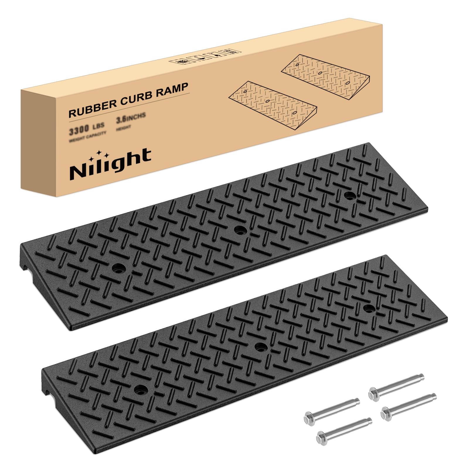 Nilight 5,1 cm hohe Bordsteinrampen, robuste Gummi-Auffahrt, Schwelle, Schuppen, Rampe für Gehweg, Autos, Rasenmäher, Rollstühle, Motorräder, 1,5 kg Tragkraft von Nilight