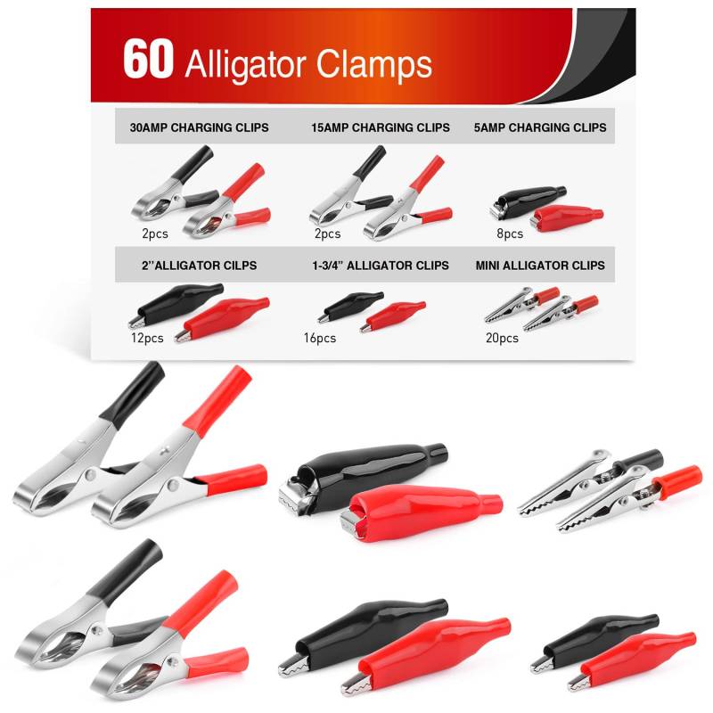 Nilight - 50052R 60 Stück Metall Krokodilklemmen Sortiment Messleitung Elektrobatterie Klemmverbinder Alligator Anschluss Elektrisches Sortiment Ladeclip von Nilight
