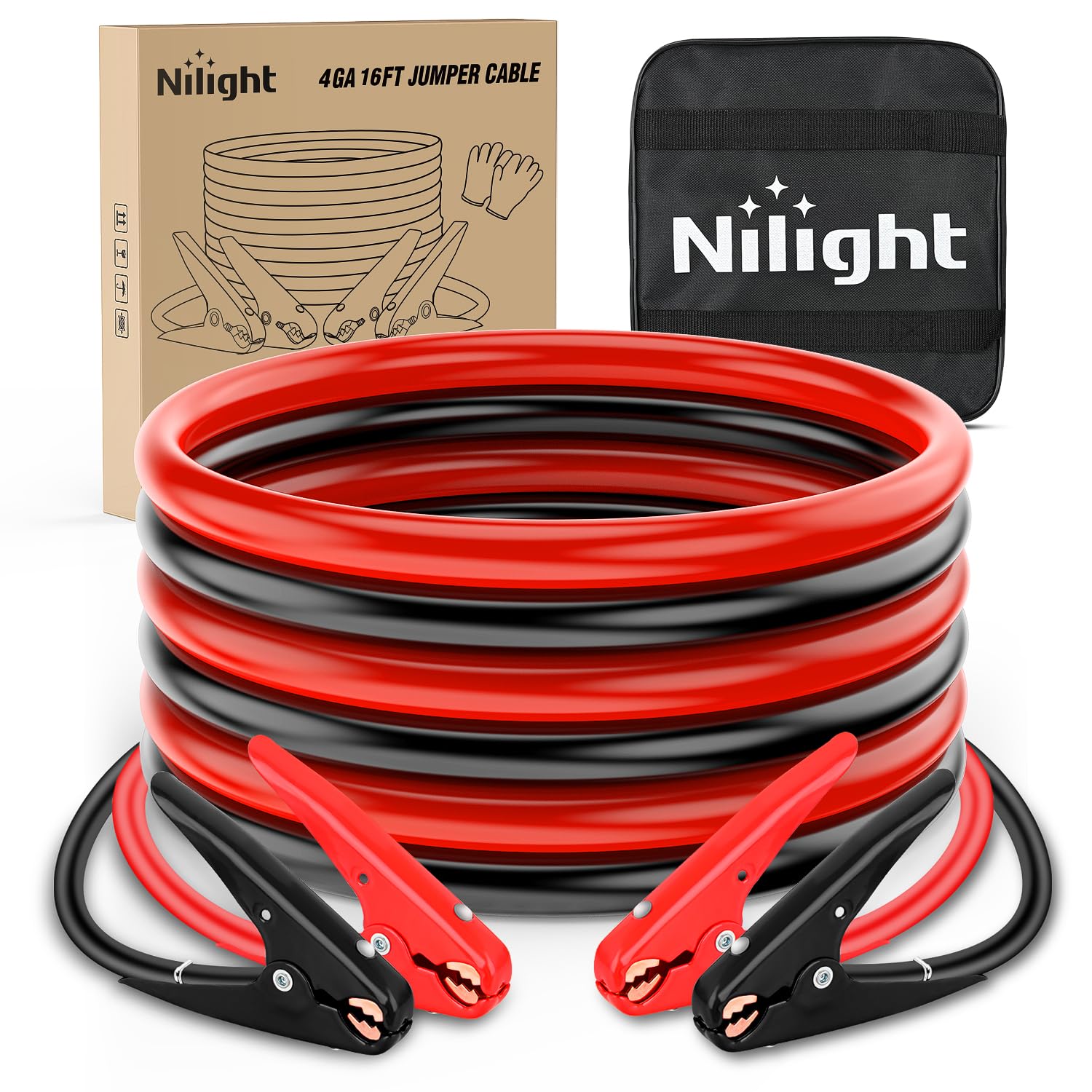Nilight Autobatterie-Starthilfekabel, 4 Gauge, 4,8 m, strapazierfähig, 600 A CCA mit Tragetasche, Notfall-Set für Pickup, LKW, Wohnmobil, Vans, SUV Nilight Autobatterie-Starthilfekabel, 4 Gauge, 4,8 m, strapazierfähig, 600 A CCA mit Tragetasche, Notfall-Set für Pickup, LKW, Wohnmobil, Vans, SUV von Nilight