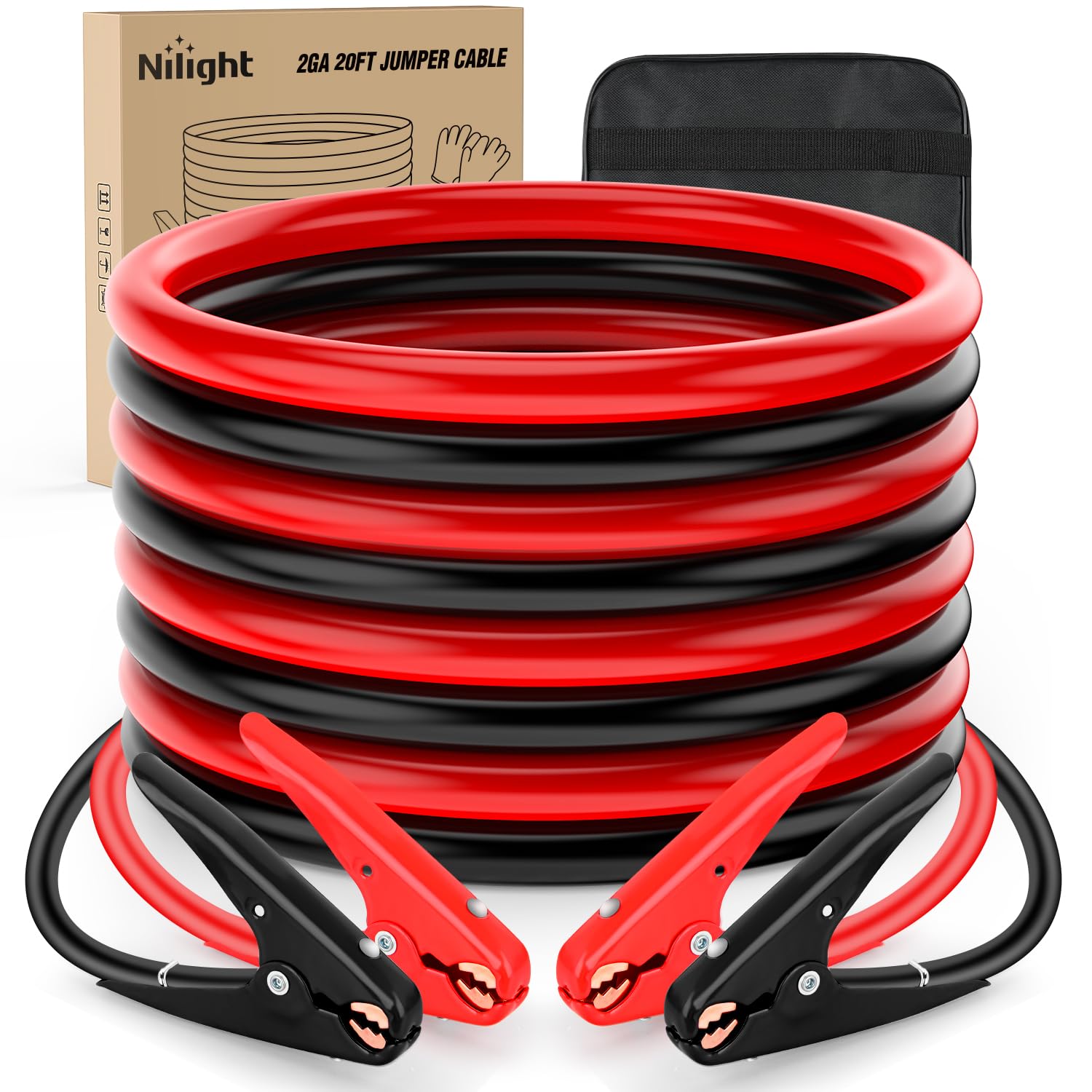 Nilight Autobatterie-Überbrückungskabel, 2 Gauge, 5,8 m, strapazierfähiges 800 A CCA Verstärkungskabel mit Tragetasche, Notfall-Set für LKW, Wohnmobil, Lieferwagen, SUV Nilight Autobatterie-Überbrückungskabel, 2 Gauge, 5,8 m, strapazierfähiges 800 A CCA Verstärkungskabel mit Tragetasche, Notfall-Set für LKW, Wohnmobil, Lieferwagen, SUV von Nilight