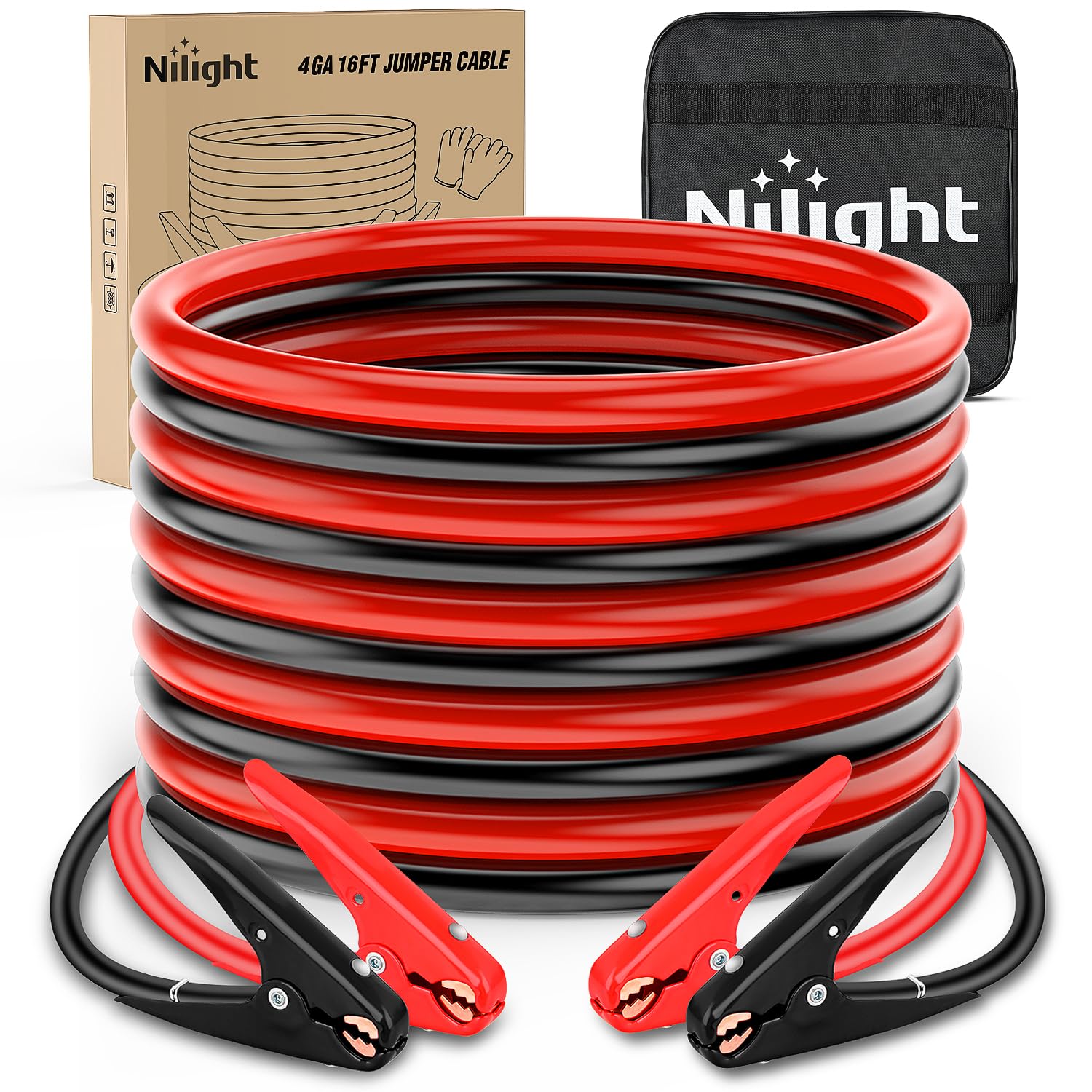 Nilight Autobatterie-Überbrückungskabel, 4 Gauge, 0,6 m, strapazierfähiges Verstärkungskabel, 600 A CCA mit Tragetasche, Notfall-Set für Sammlung, Wohnwagen, Lieferwagen, SUV Nilight Autobatterie-Überbrückungskabel, 4 Gauge, 0,6 m, strapazierfähiges Verstärkungskabel, 600 A CCA mit Tragetasche, Notfall-Set für Sammlung, Wohnwagen, Lieferwagen, SUV von Nilight