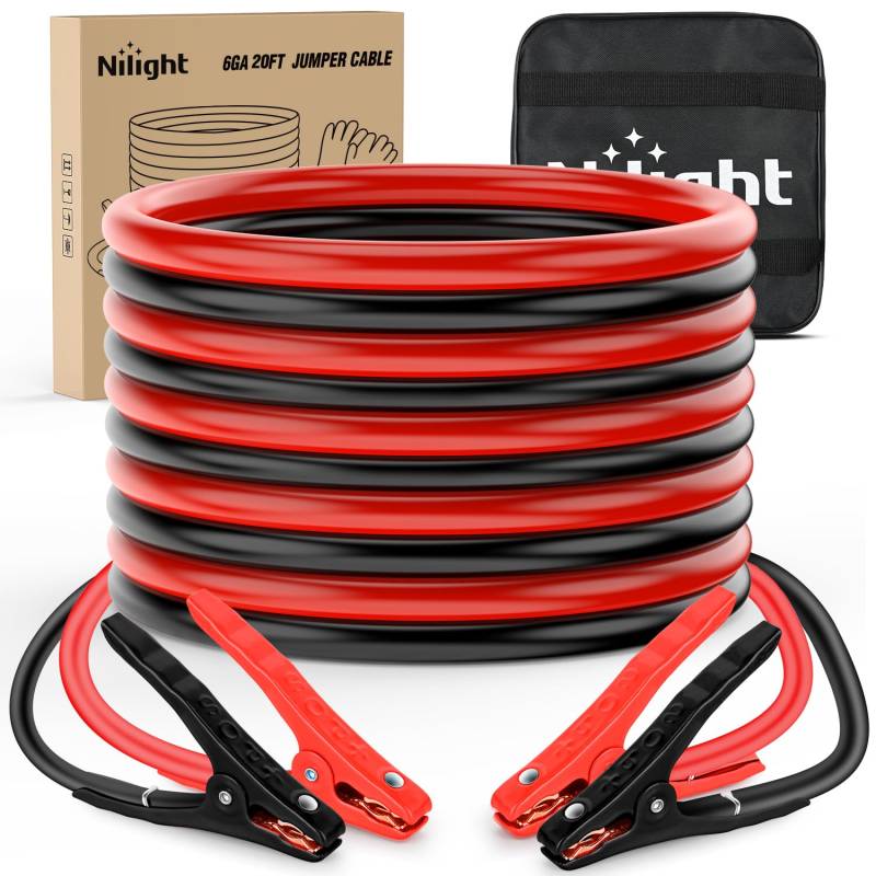 Nilight Autobatterie-Überbrückungskabel, 6 Gauge, 6 m, strapazierfähiges 450 A CCA-Verstärkungskabel mit Tragetasche, Notfall-Set für LKW, SUV, Limousine, Motorrad von Nilight