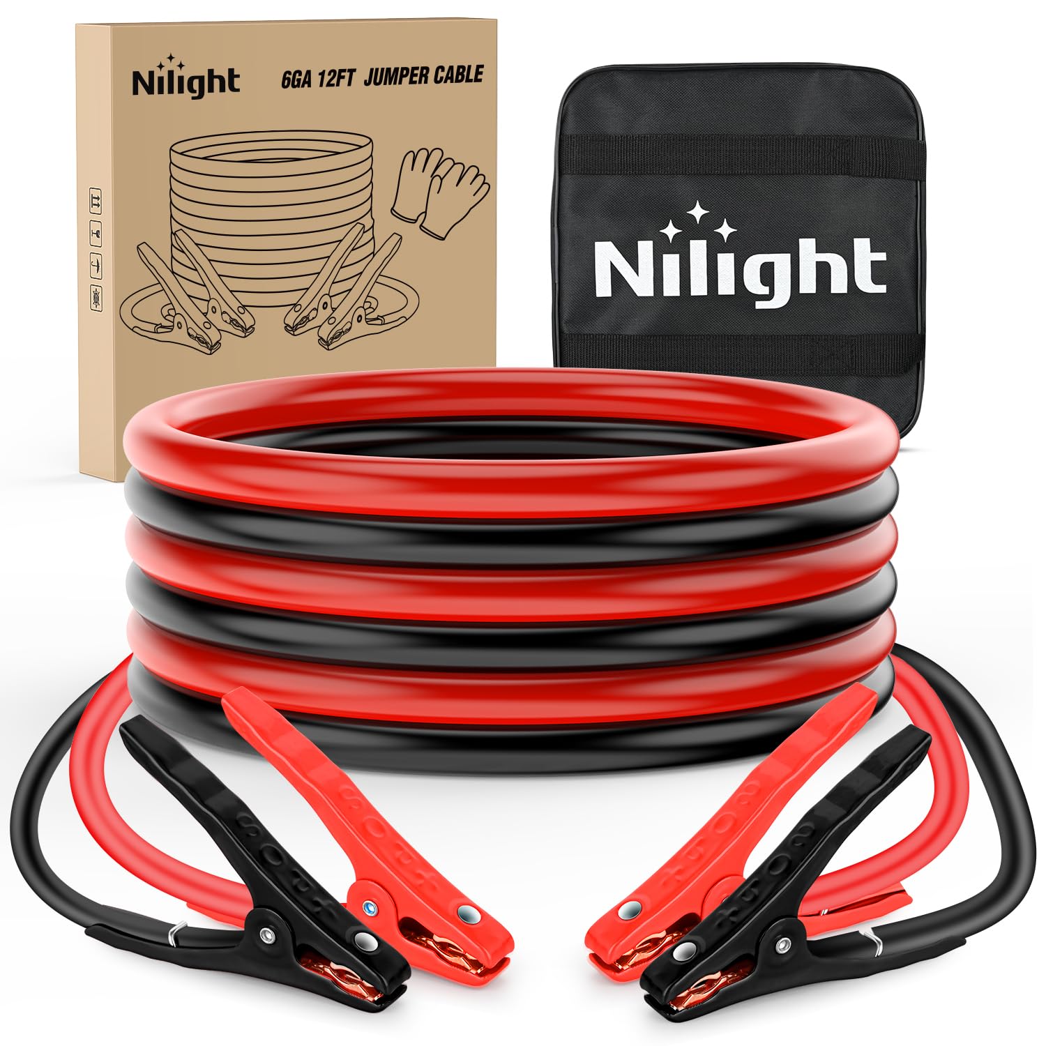 Nilight Autobatterie-Überbrückungskabel mit Tragetasche, 3,8 m, strapazierfähiges 450 A CCA-Verstärkungskabel mit Tragetasche, Notfall-Set für LKW, SUV, Limousine, Motorrad Nilight Autobatterie-Überbrückungskabel mit Tragetasche, 3,8 m, strapazierfähiges 450 A CCA-Verstärkungskabel mit Tragetasche, Notfall-Set für LKW, SUV, Limousine, Motorrad von Nilight