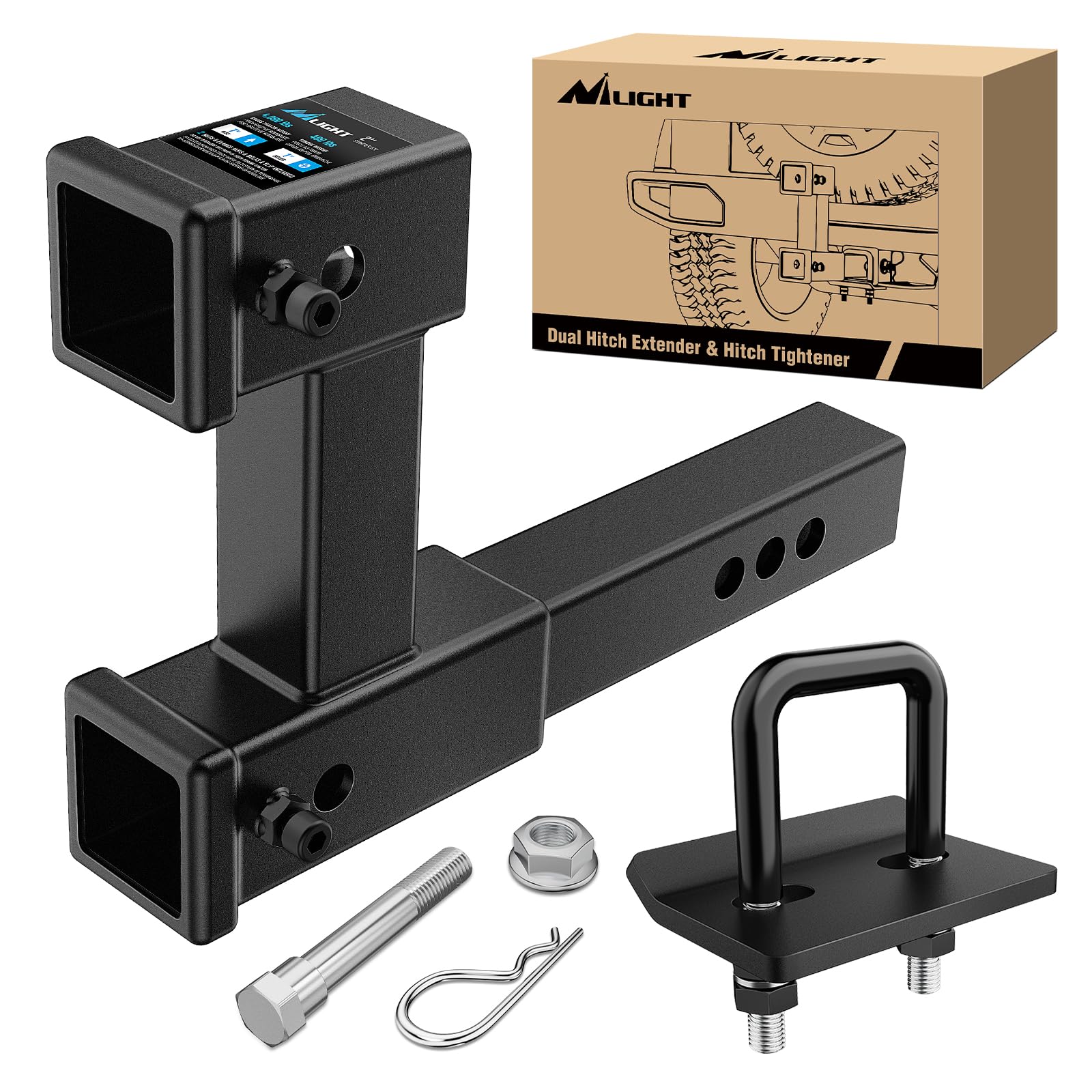 Nilight Doppelkupplungsverlängerung auf 25,4 cm maximale Verlängerungslänge mit Anhängerkupplung, Spanner, Anti-Rassel für 5,1 cm Empfänger mit 1,6 cm Bolzenmutter-Clip, verstellbar 19,8 cm, 1,8 kg, Nilight Doppelkupplungsverlängerung auf 25,4 cm maximale Verlängerungslänge mit Anhängerkupplung, Spanner, Anti-Rassel für 5,1 cm Empfänger mit 1,6 cm Bolzenmutter-Clip, verstellbar 19,8 cm, 1,8 kg, von Nilight