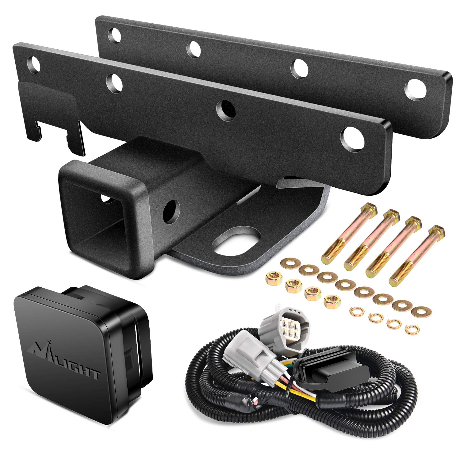 Nilight - JK-61A 5,1 cm Heckstoßstange Anhängerkupplung Empfänger-Kit, kompatibel für Jeep Wrangler JK 4-Türer & 2-Türer unbegrenzt, mit 4-poligem Kabelbaum (ohne JL-Modelle). von Nilight