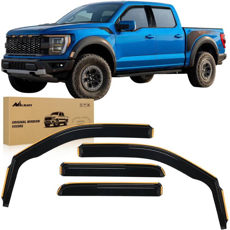 Nilight Langlebiger Regenschutz für Ford F150 SuperCrew/SVT Raptor SuperCrew 2009 2010 2011 2012 2013 2014 Lüftungsfenster Visiere - 4 Stück von Nilight